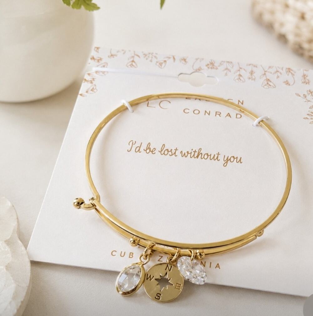 LC Lauren Conrad Gold Compass CZ Charm Bracelet New